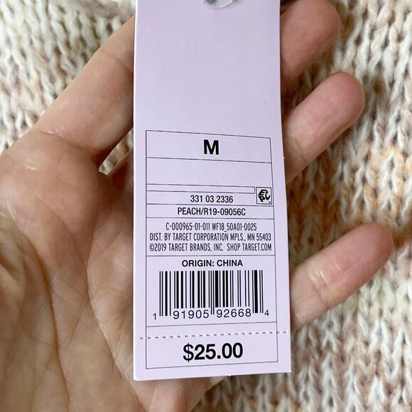 Wild Fable Women's Cropped Fuzzy Sweater M Peach Striped Crew Neck Puff Sleeve - Picture 8 of 9